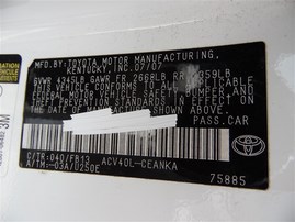 2007 TOYOTA CAMRY LE WHITE 2.4 AT Z20054